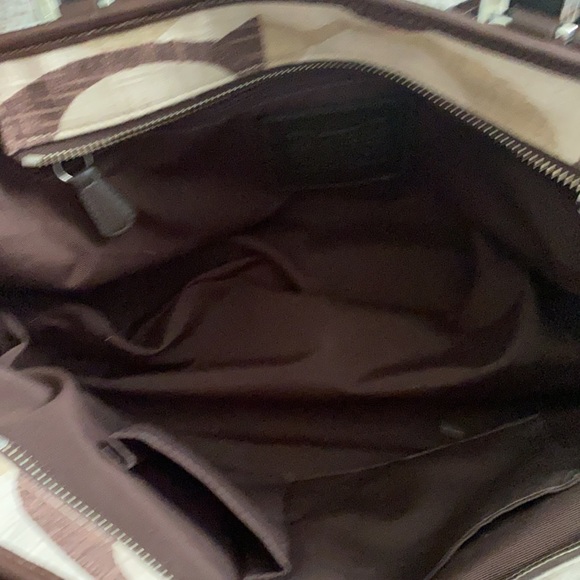 Coach Brown/Cream Linen Satchel - Picture 7 of 10